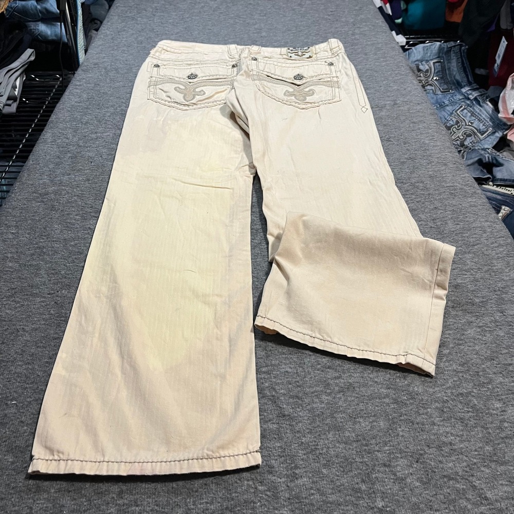 Rock Revival Mens 33x32 Beige Khaki Straight Leg Embroidered Flap Pocket Pants